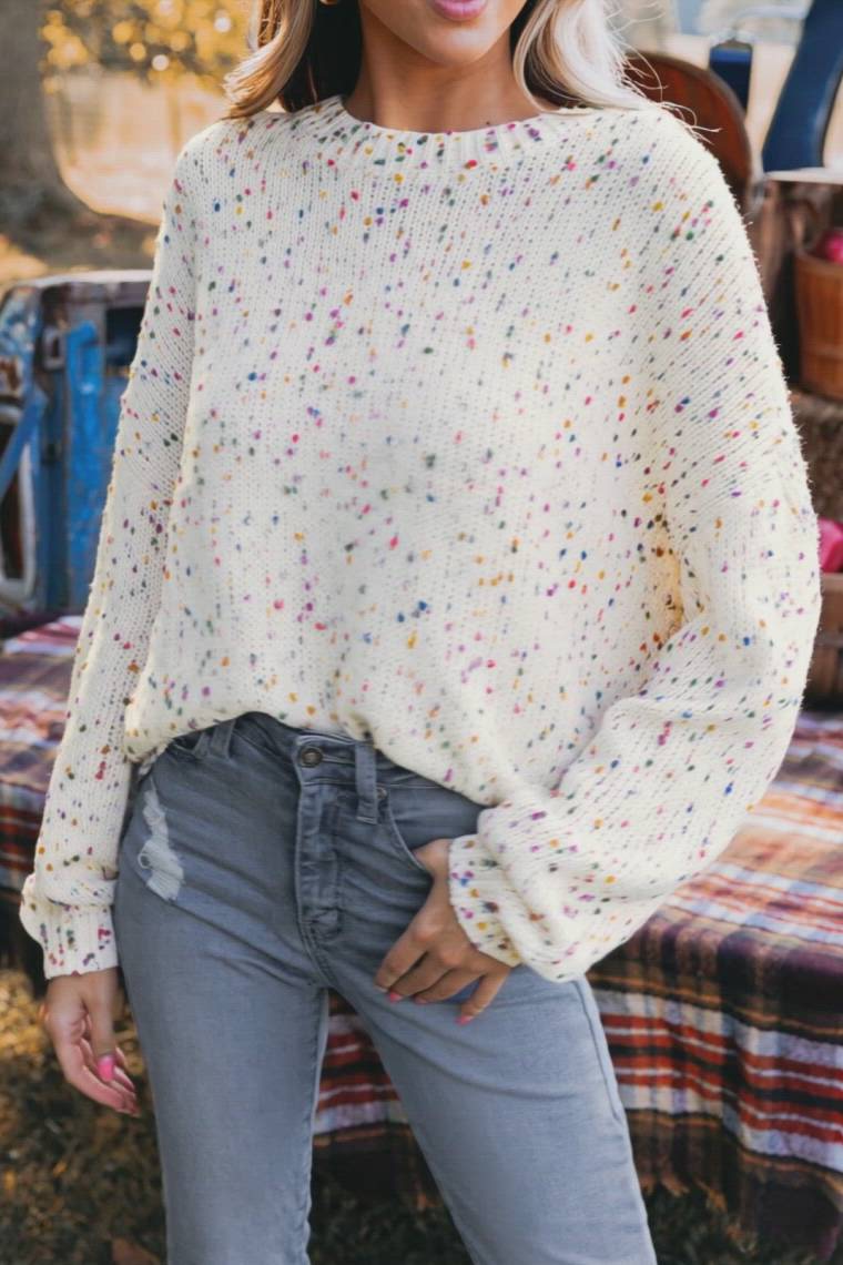 Rainbow Pom Pom Drop Sleeve Sweater