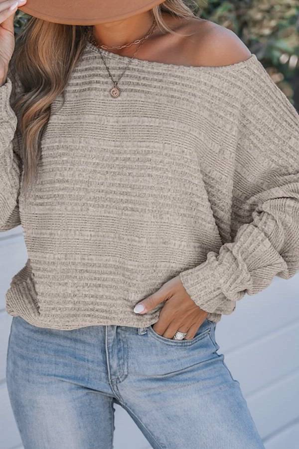 Rib Knit Round Neck Long Sleeve Sweater