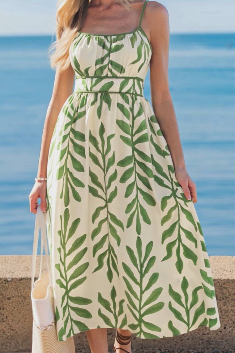 Tropical Square Neck Midi Dress for Resort Vacation